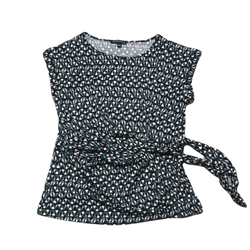 Lovely Patterned Faux Wrap Blouse, Size L